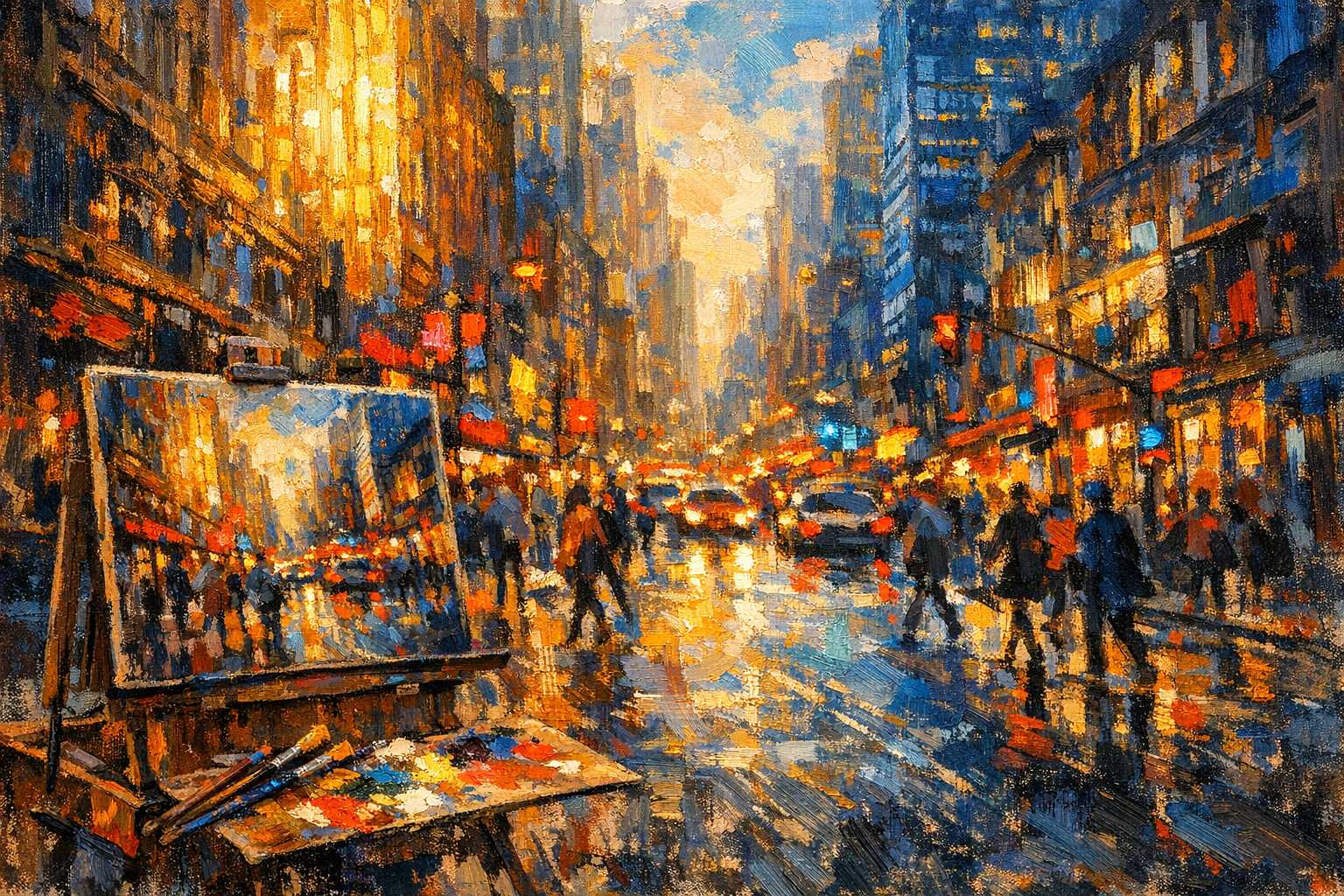 Urban Scene Painting: Modern Impressionist Approach
